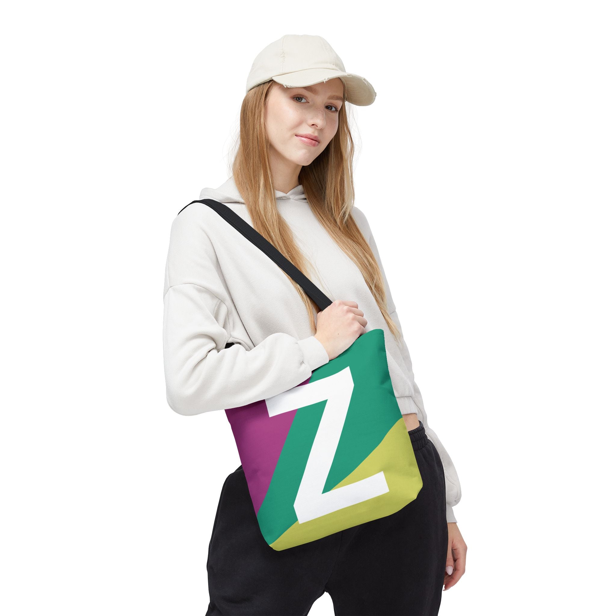 Monogram 'Z' Colorblock Tote Bag — Personalized Initial Z Shoulder Tote