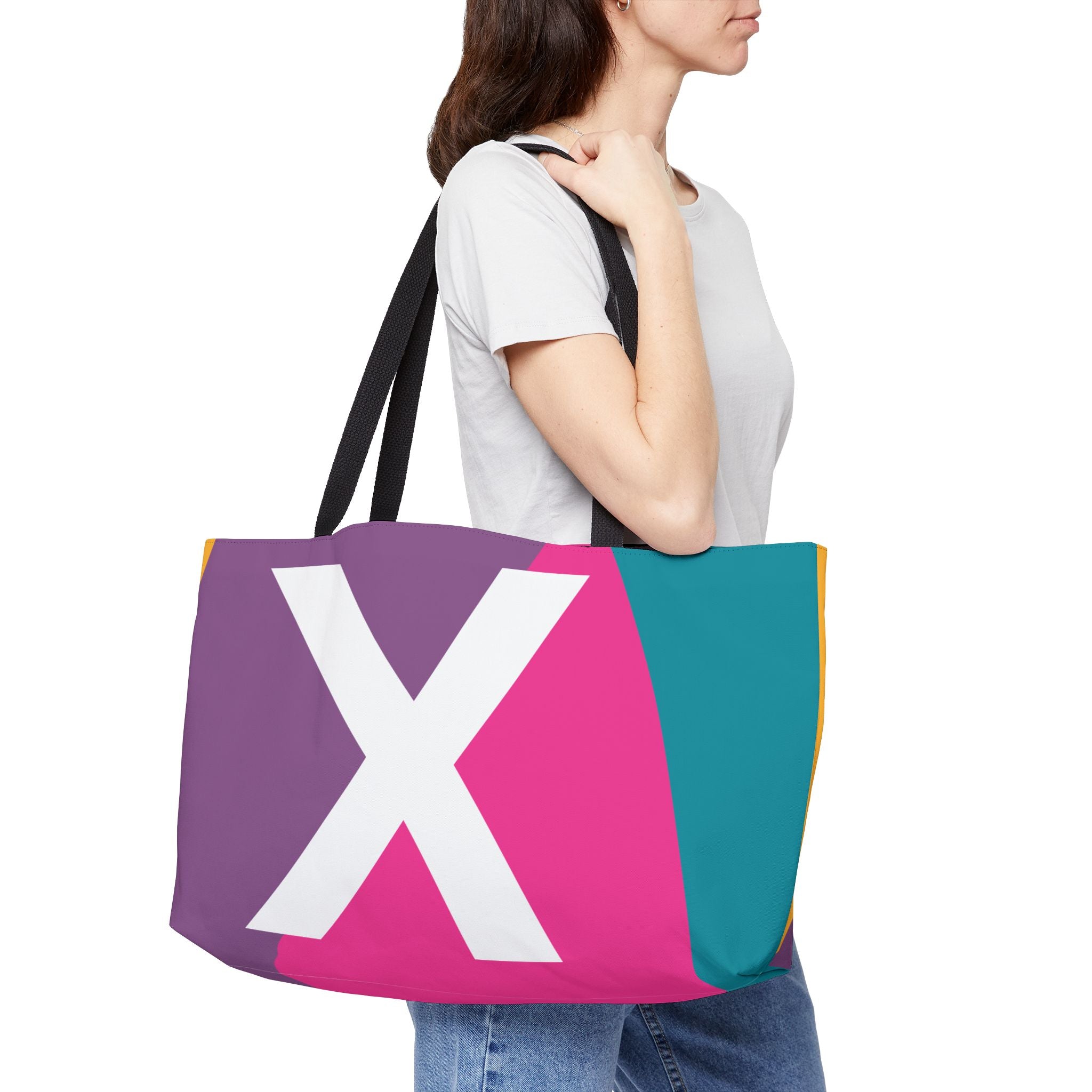 Personalized 'X' Colorblock Tote Bag — Monogram Weekender Tote