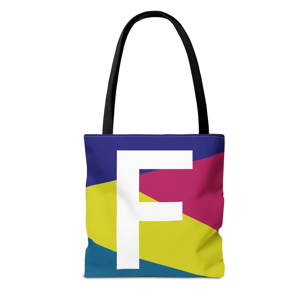 Monogram 'F' Colorblock Tote Bag — Personalized Initial F Shoulder Tote