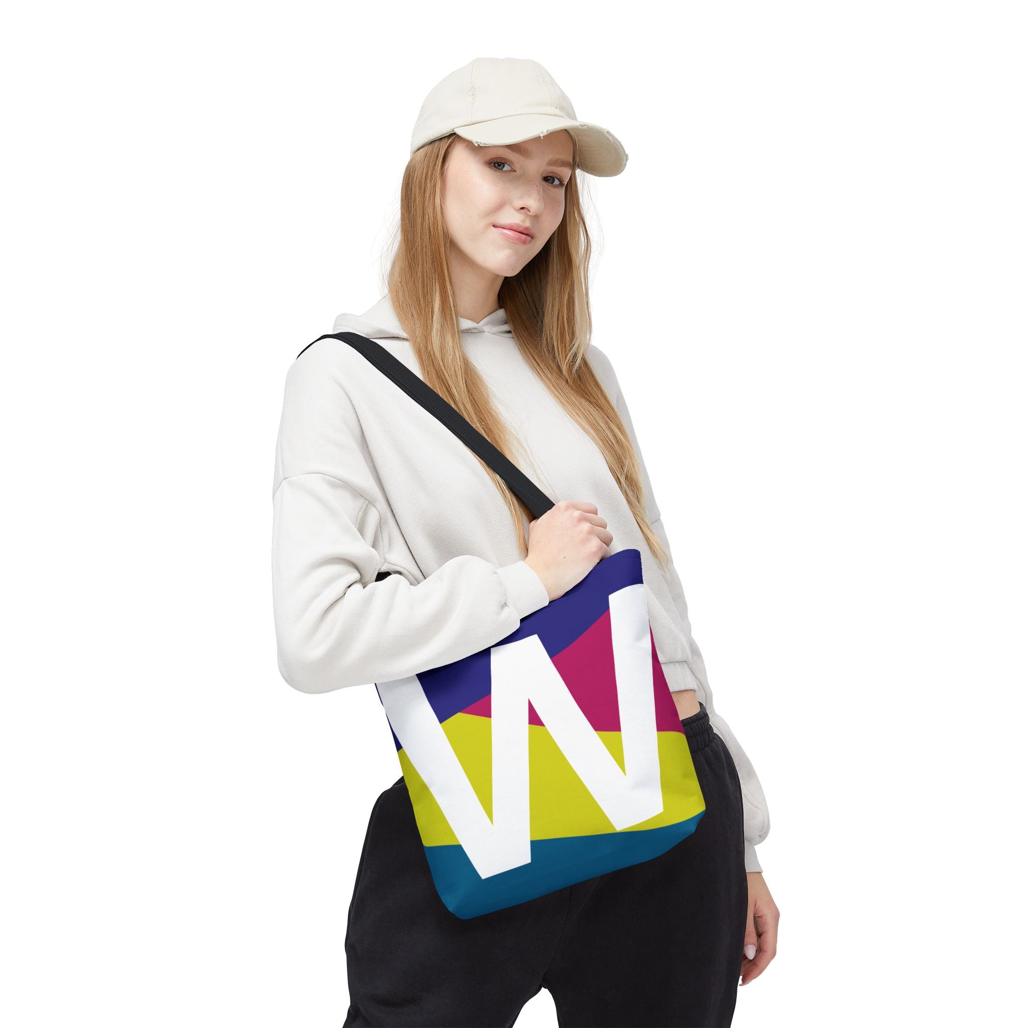 Monogram 'W' Colorblock Tote Bag — Personalized Initial W Shoulder Tote