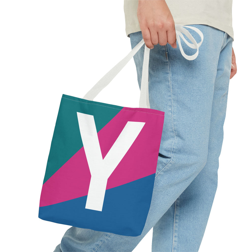 Monogram 'Y' Colorblock Tote Bag — Personalized Initial Y Shoulder Tote