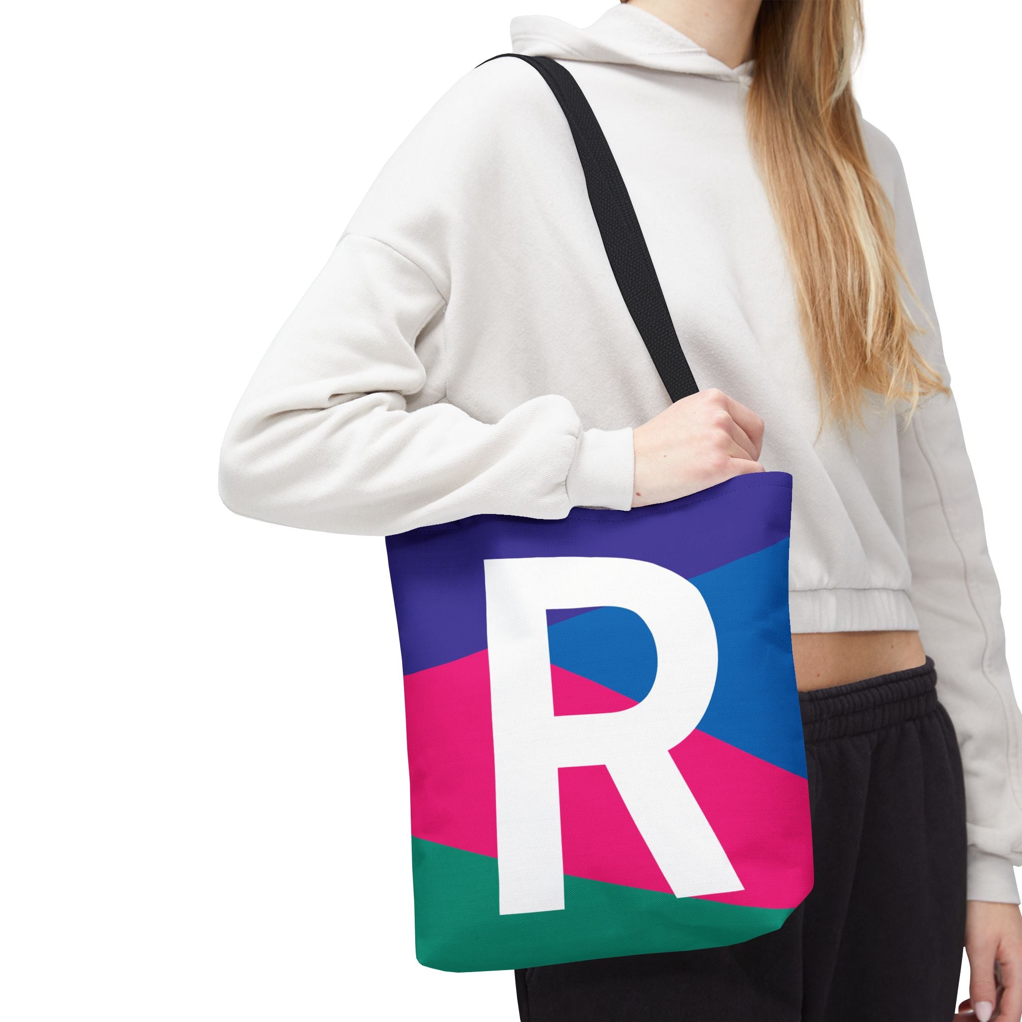 Monogram 'R' Colorblock Tote Bag — Personalized Initial R Shoulder Tote