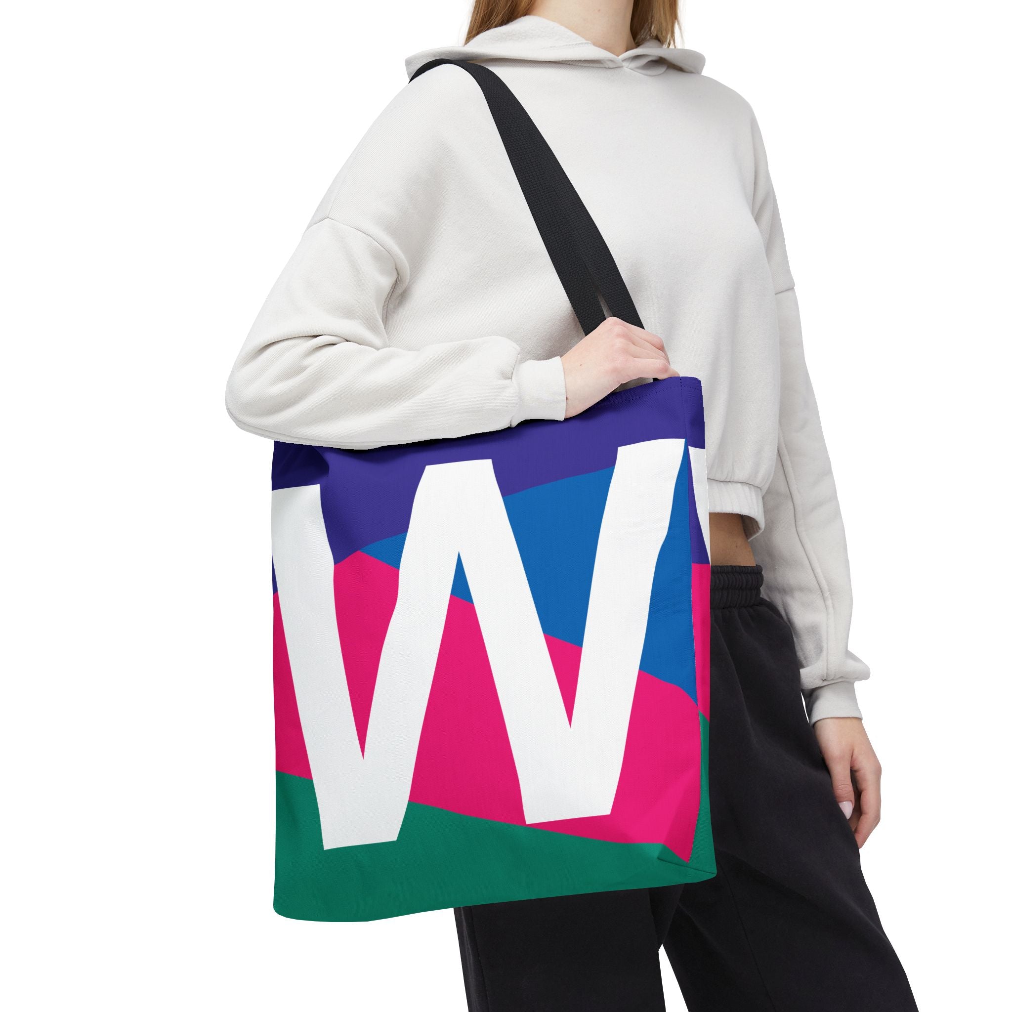 Monogram 'W' Colorblock Tote Bag — Personalized Initial W Shoulder Tote