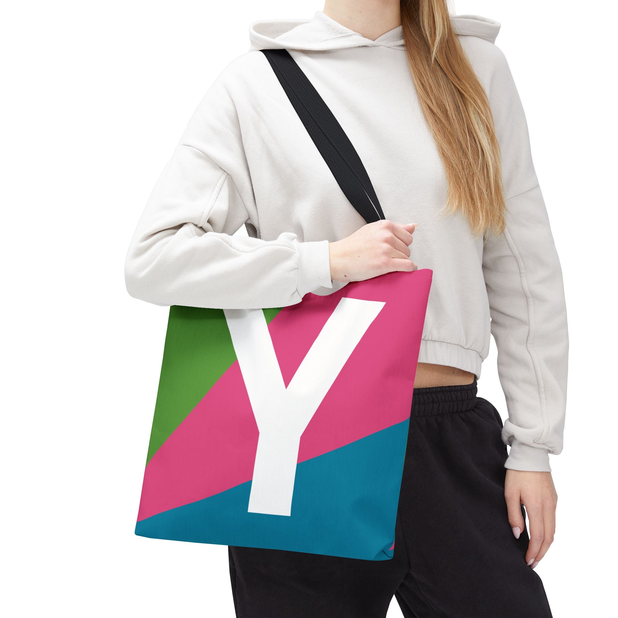 Monogram 'Y' Colorblock Tote Bag — Personalized Initial Y Shoulder Tote
