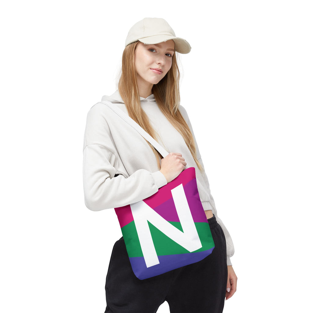 Monogram 'N' Colorblock Tote Bag — Personalized Initial N Shoulder Tote