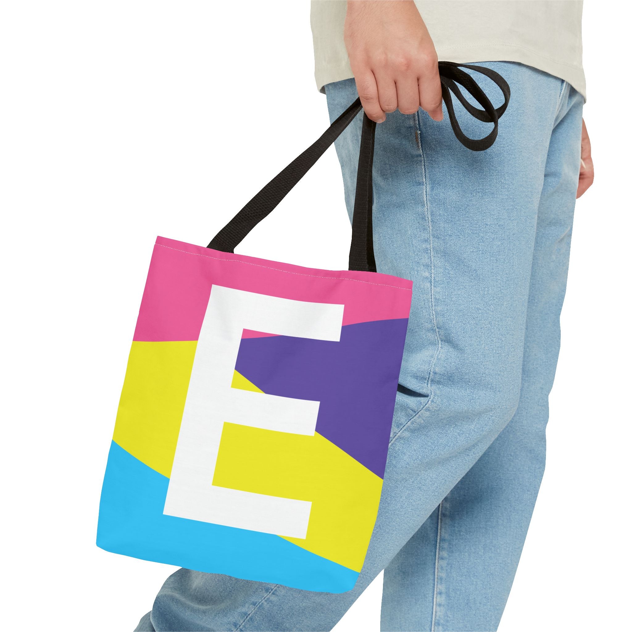 Monogram 'E' Colorblock Tote Bag — Personalized Initial E Shoulder Tote