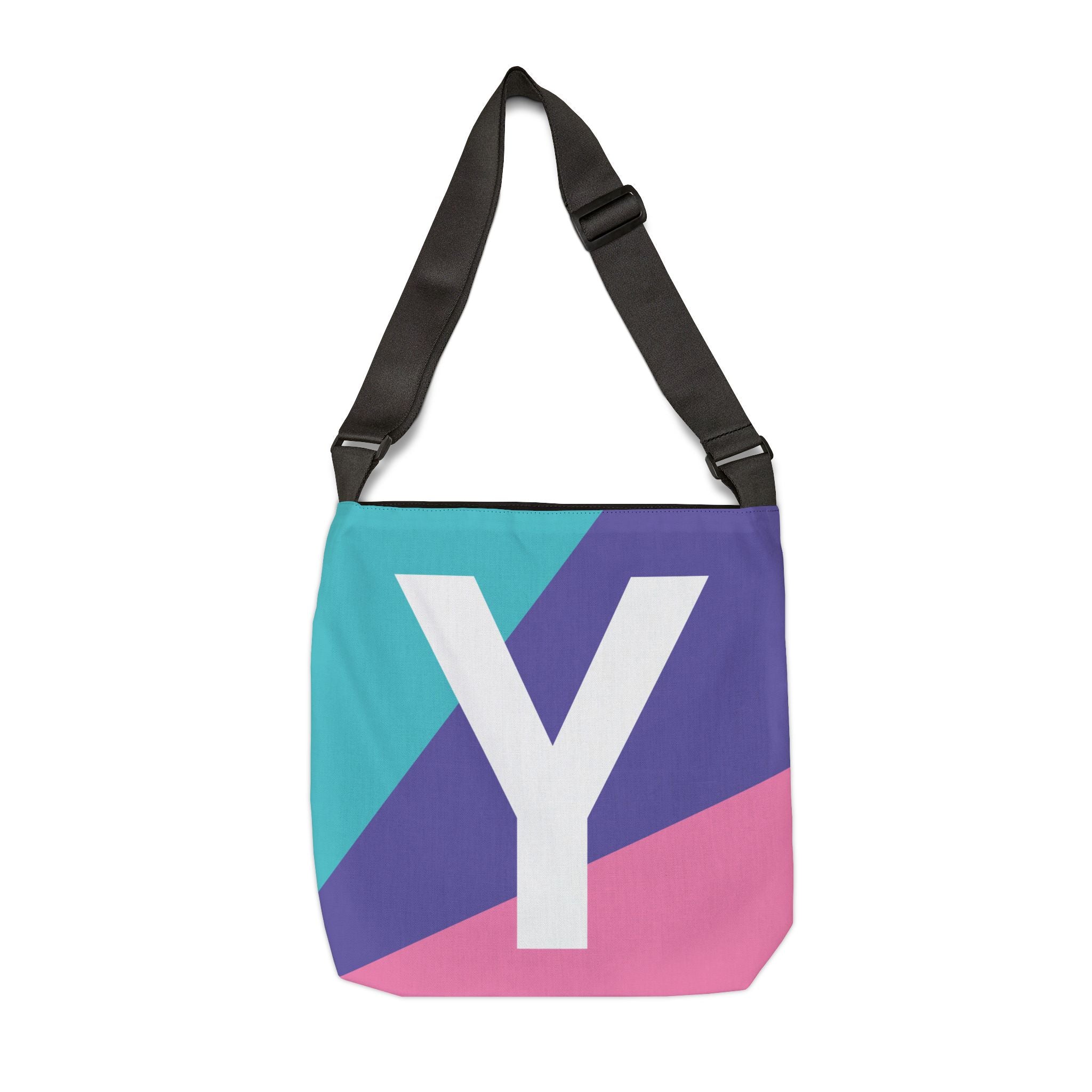 Initial Letter 'Y' Colorblock Adjustable Tote Bag — Monogram Alphabet Shoulder Bag
