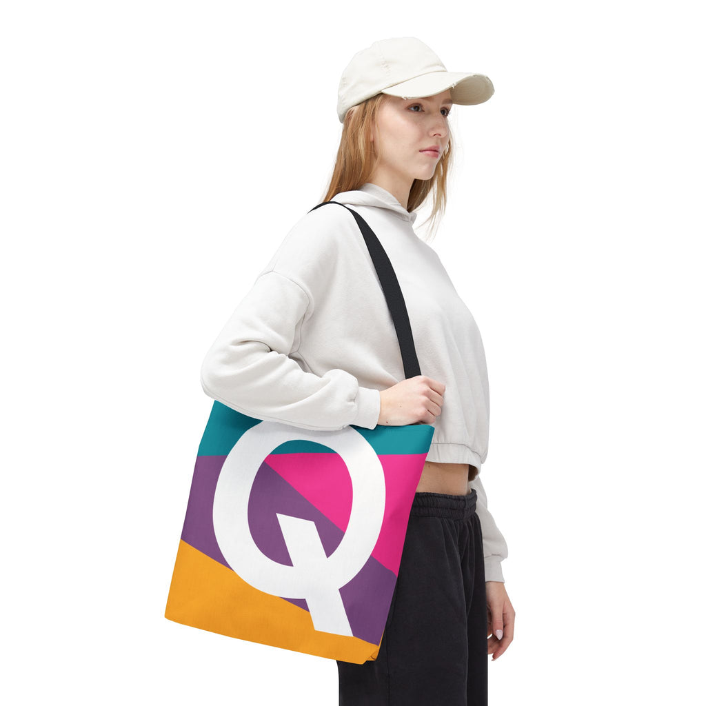 Monogram 'Q' Colorblock Tote Bag — Personalized Initial Q Shoulder Tote