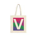 Initial V Colorblock Canvas Tote Bag — Monogram Letter V Reusable Grocery Tote