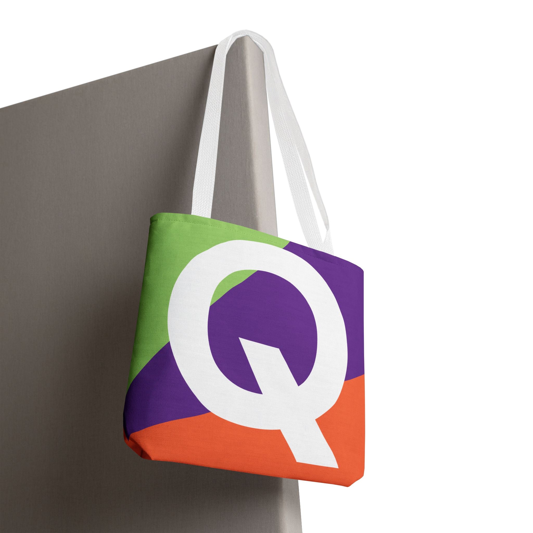 Monogram 'Q' Colorblock Tote Bag — Personalized Initial Q Shoulder Tote