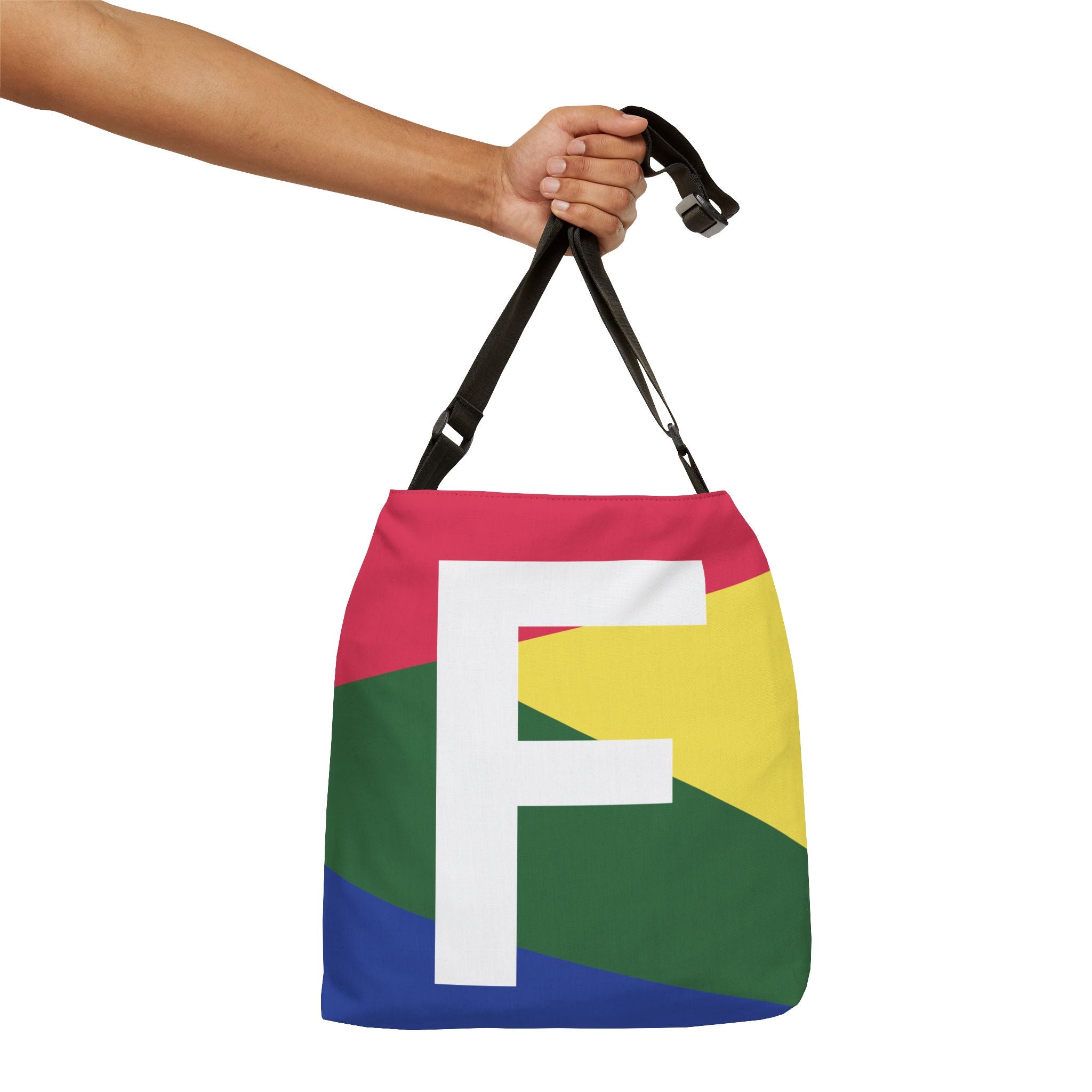Initial Letter 'F' Colorblock Adjustable Tote Bag — Monogram Alphabet Shoulder Bag