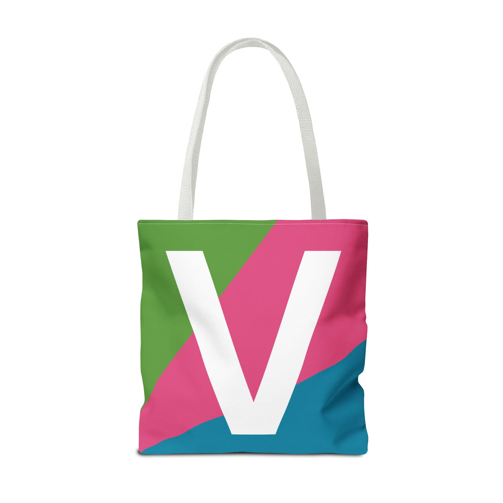 Monogram 'V' Colorblock Tote Bag — Personalized Initial V Shoulder Tote