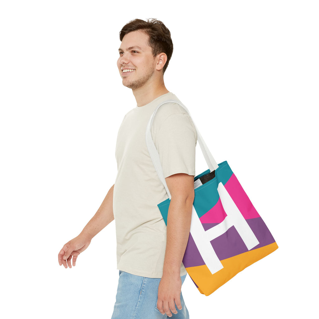 Monogram 'H' Colorblock Tote Bag — Personalized Initial H Shoulder Tote