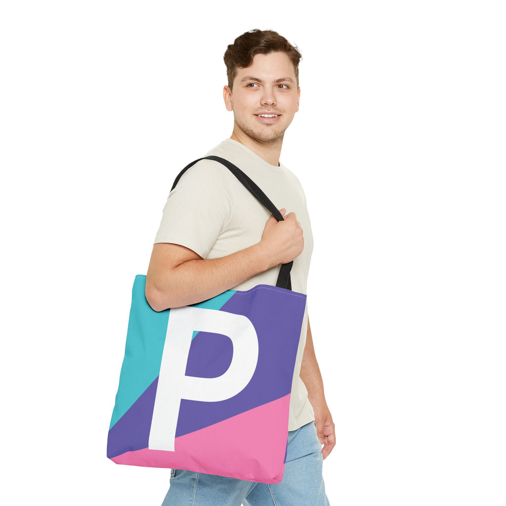 Monogram 'P' Colorblock Tote Bag — Personalized Initial P Shoulder Tote