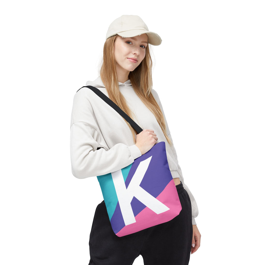 Monogram 'K' Colorblock Tote Bag — Personalized Initial K Shoulder Tote