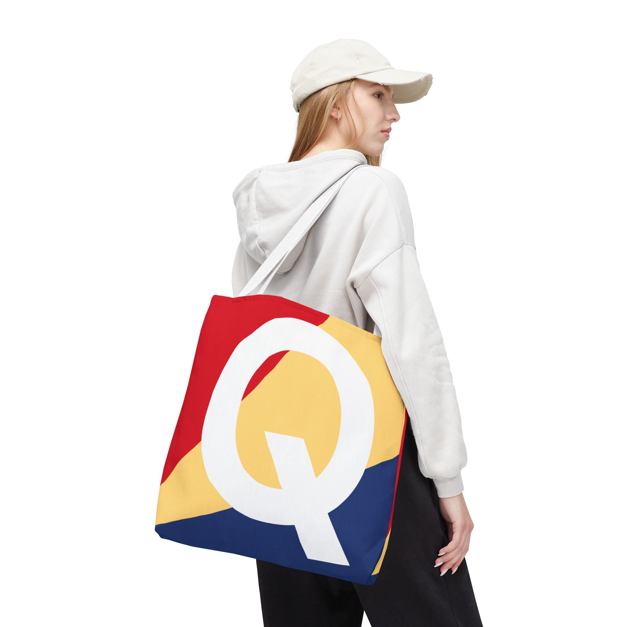 Monogram 'Q' Colorblock Tote Bag — Personalized Initial Q Shoulder Tote
