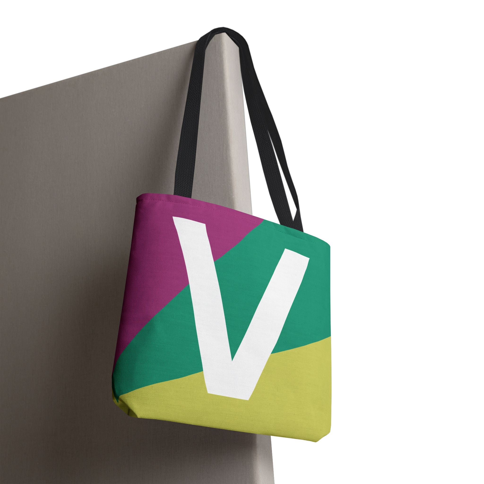 Monogram 'V' Colorblock Tote Bag — Personalized Initial V Shoulder Tote