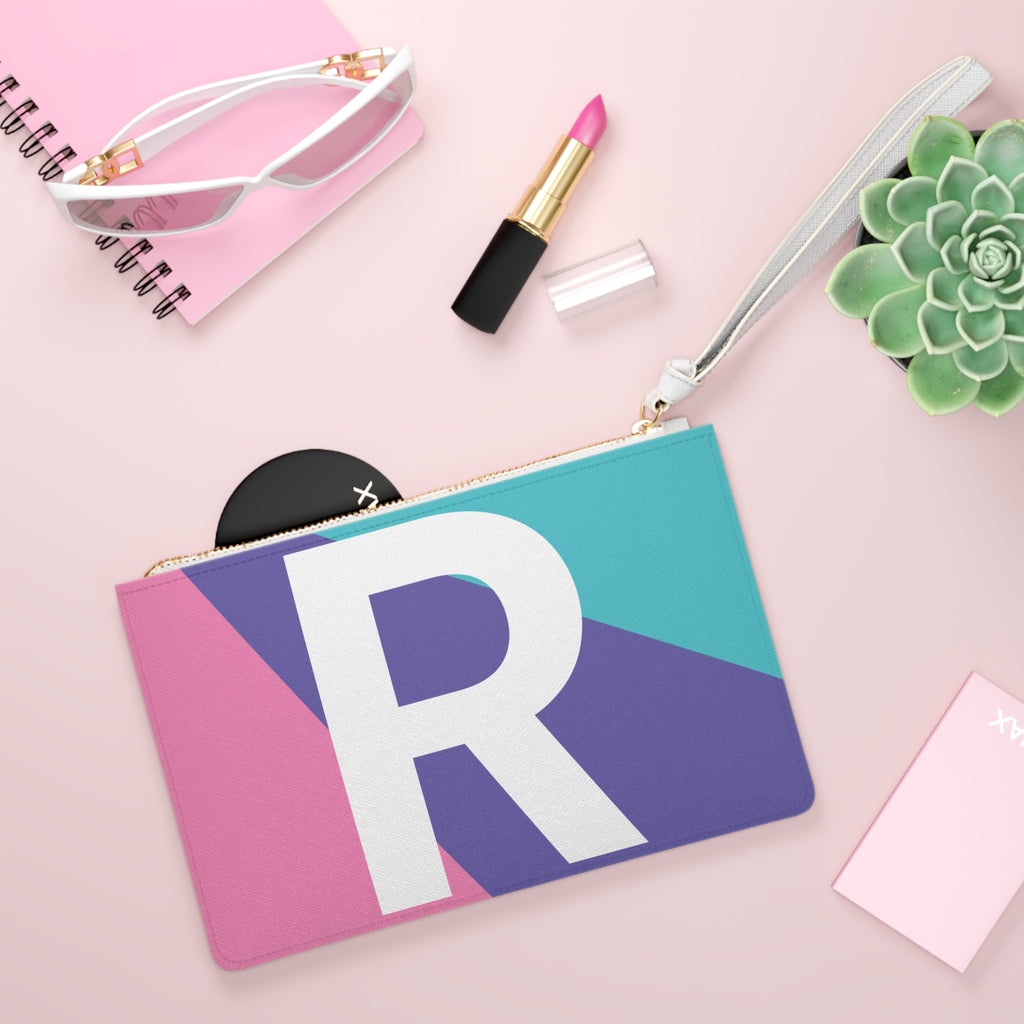 Monogram 'R' Colorblock Clutch Bag — Bold Geometric Wristlet for Everyday & Gifts