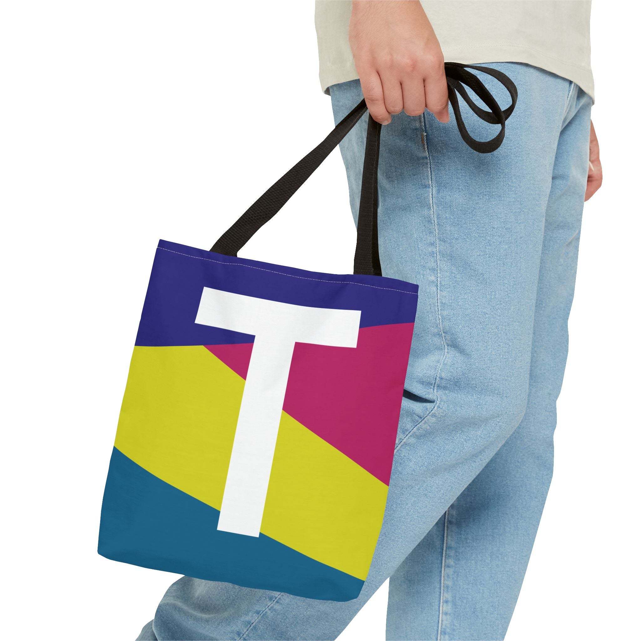 Monogram 'T' Colorblock Tote Bag — Personalized Initial T Shoulder Tote