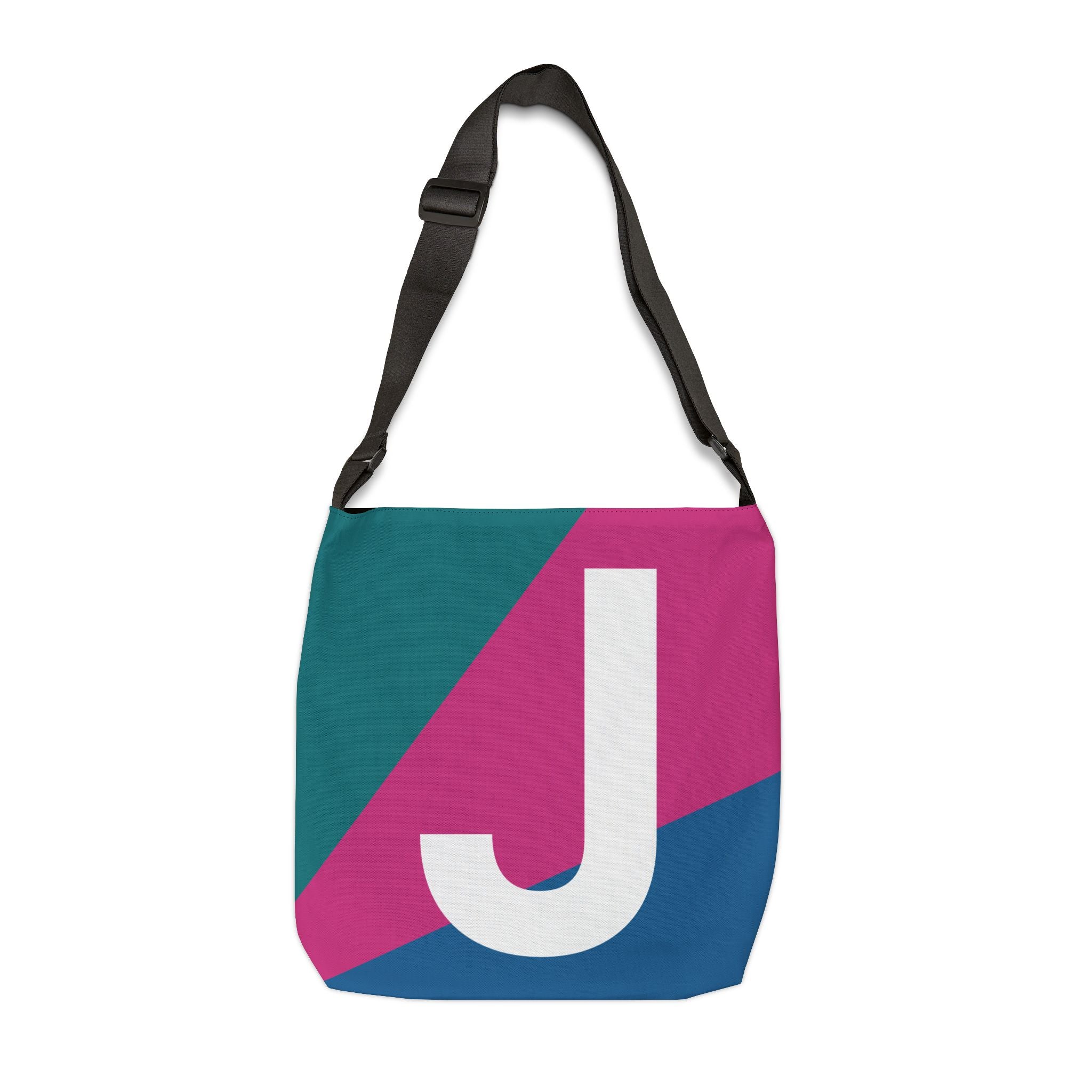 Initial Letter 'J' Colorblock Adjustable Tote Bag — Monogram Alphabet Shoulder Bag