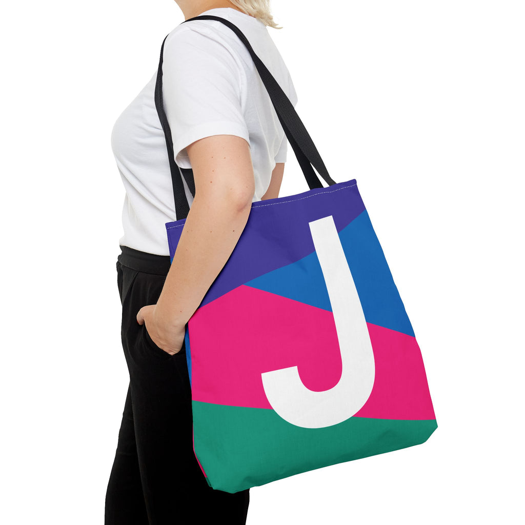 Monogram 'J' Colorblock Tote Bag — Personalized Initial J Shoulder Tote