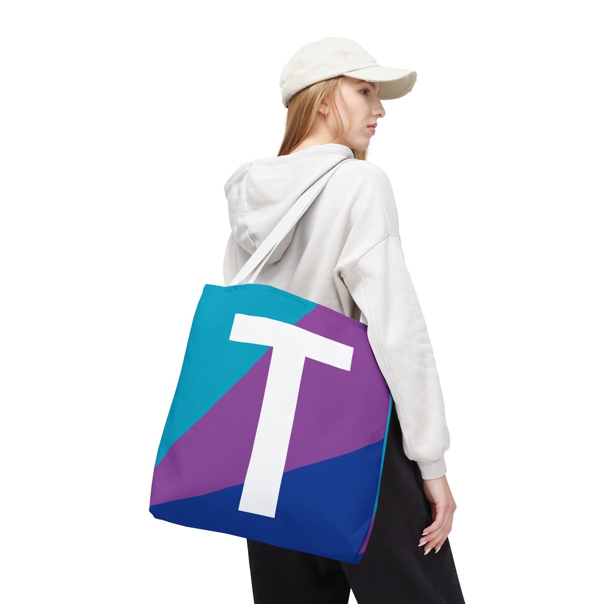 Monogram 'T' Colorblock Tote Bag — Personalized Initial T Shoulder Tote