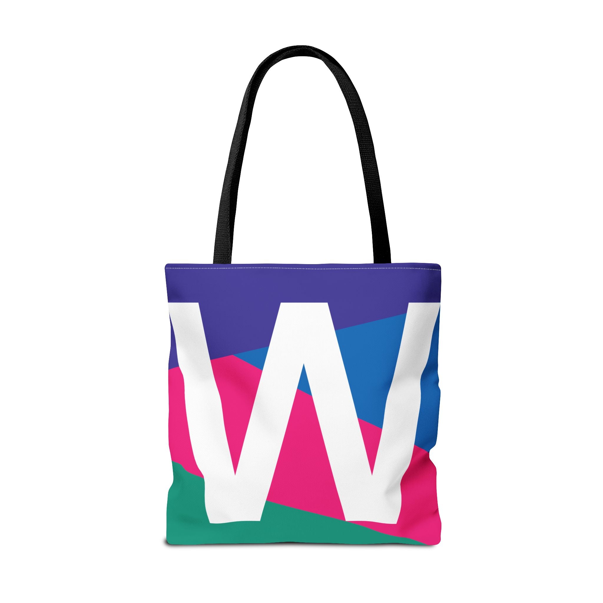 Monogram 'W' Colorblock Tote Bag — Personalized Initial W Shoulder Tote