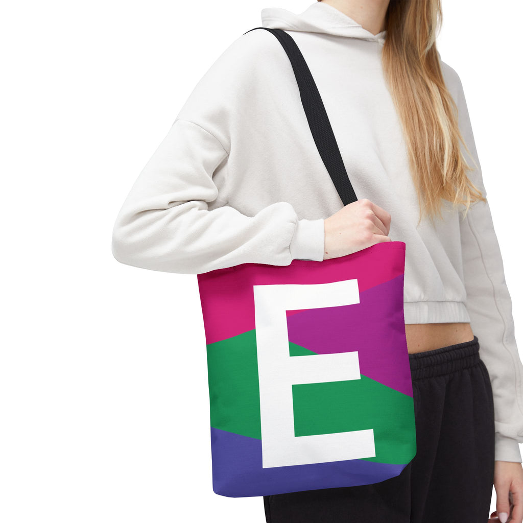 Monogram 'E' Colorblock Tote Bag — Personalized Initial E Shoulder Tote