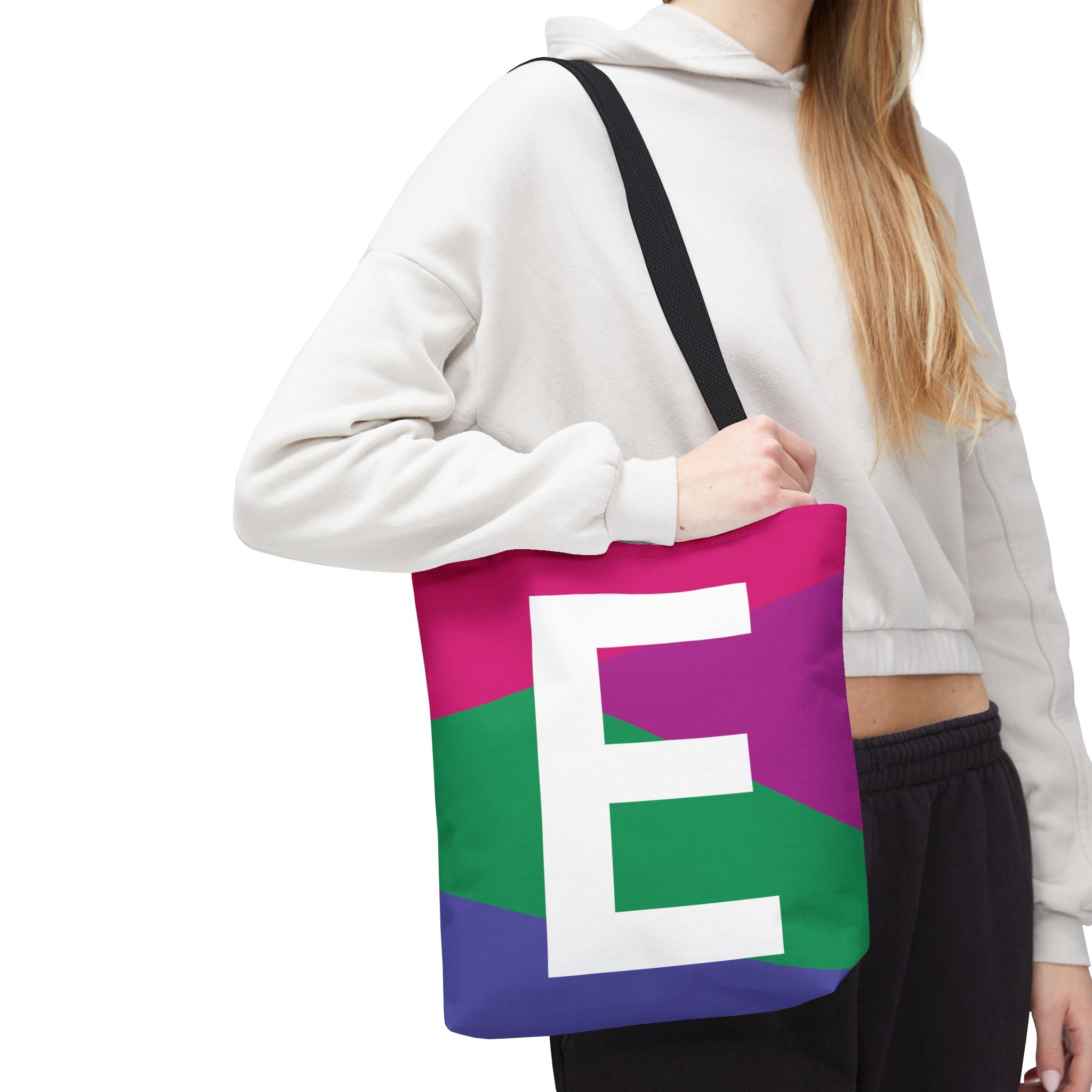 Monogram 'E' Colorblock Tote Bag — Personalized Initial E Shoulder Tote