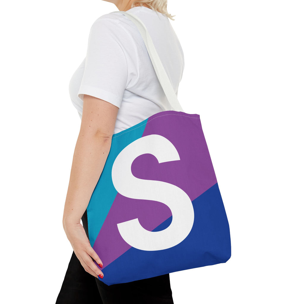 Monogram 'S' Colorblock Tote Bag — Personalized Initial S Shoulder Tote