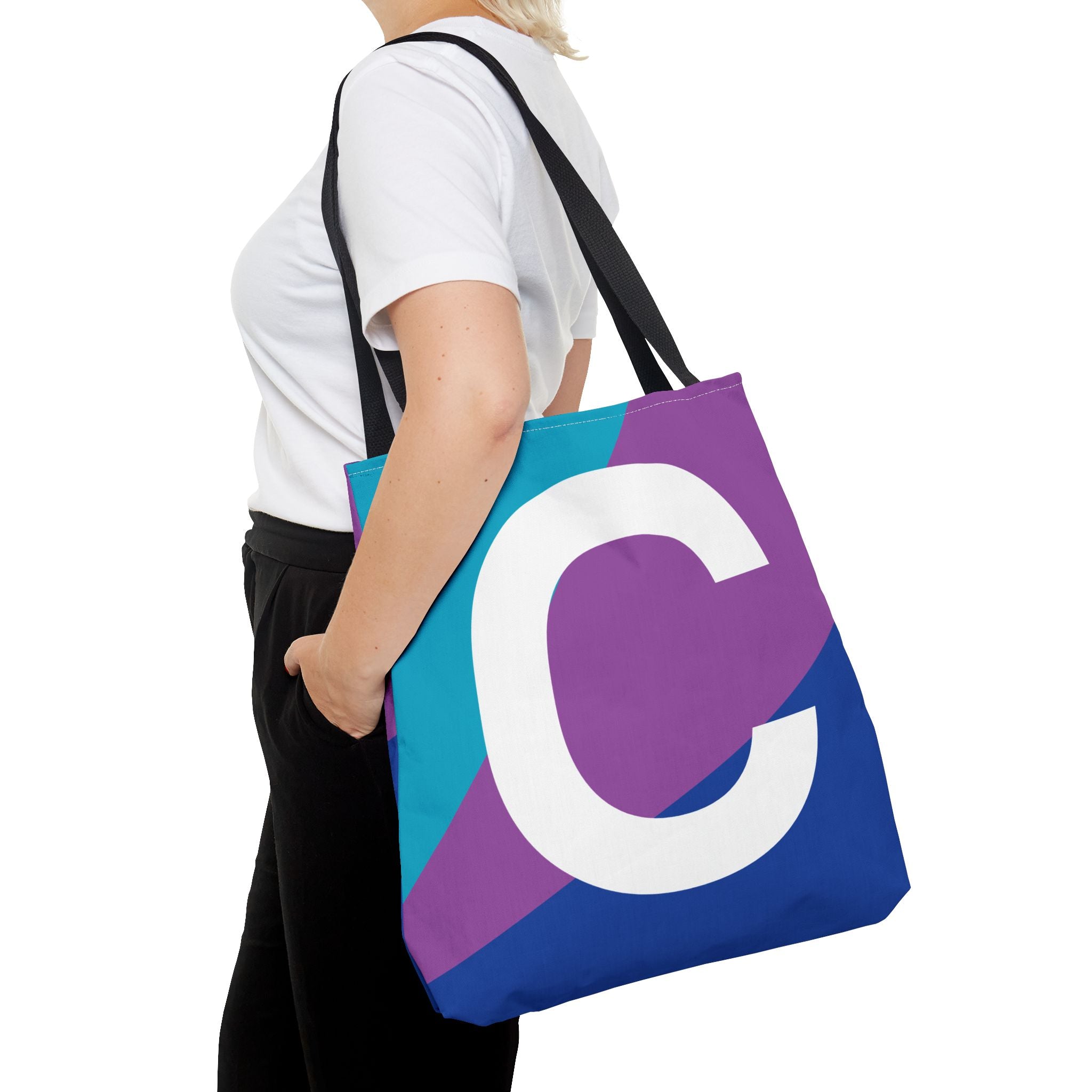 Monogram 'C' Colorblock Tote Bag — Personalized Initial C Shoulder Tote