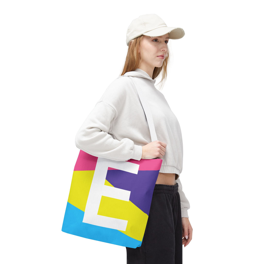 Monogram 'E' Colorblock Tote Bag — Personalized Initial E Shoulder Tote