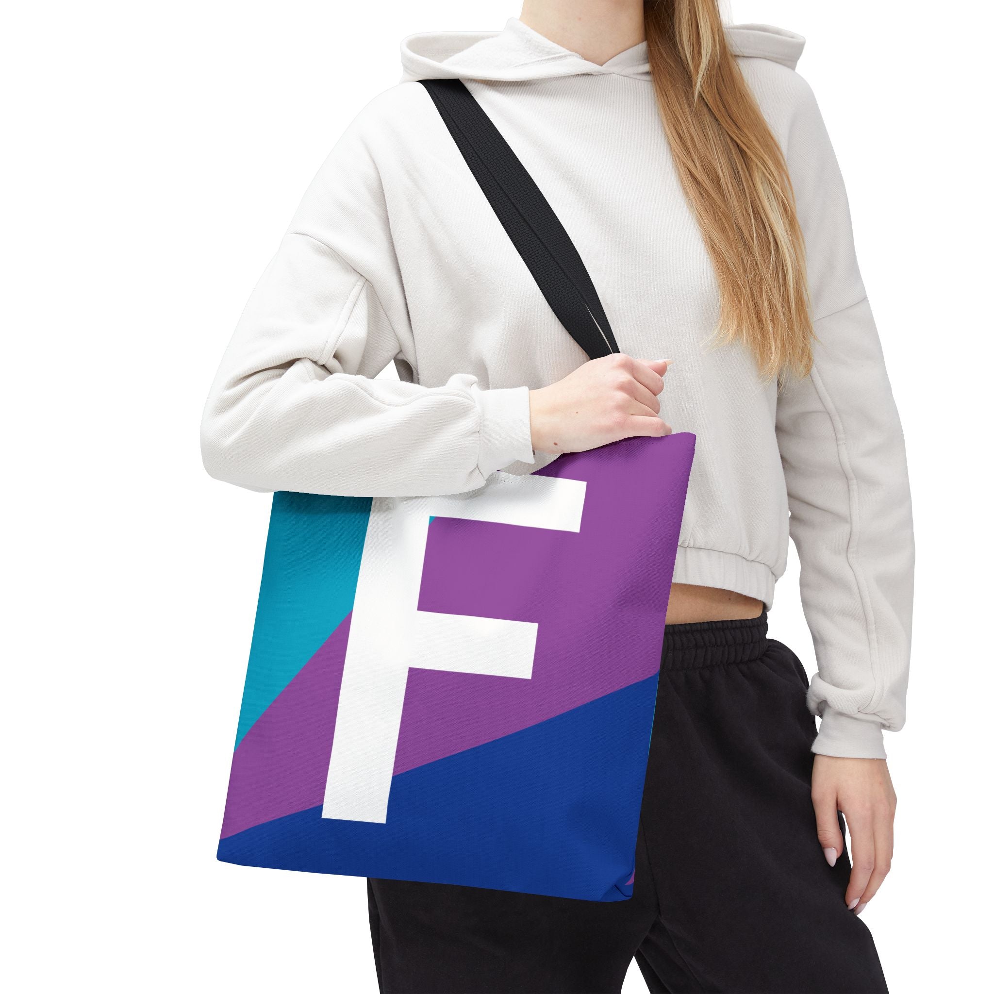 Monogram 'F' Colorblock Tote Bag — Personalized Initial F Shoulder Tote