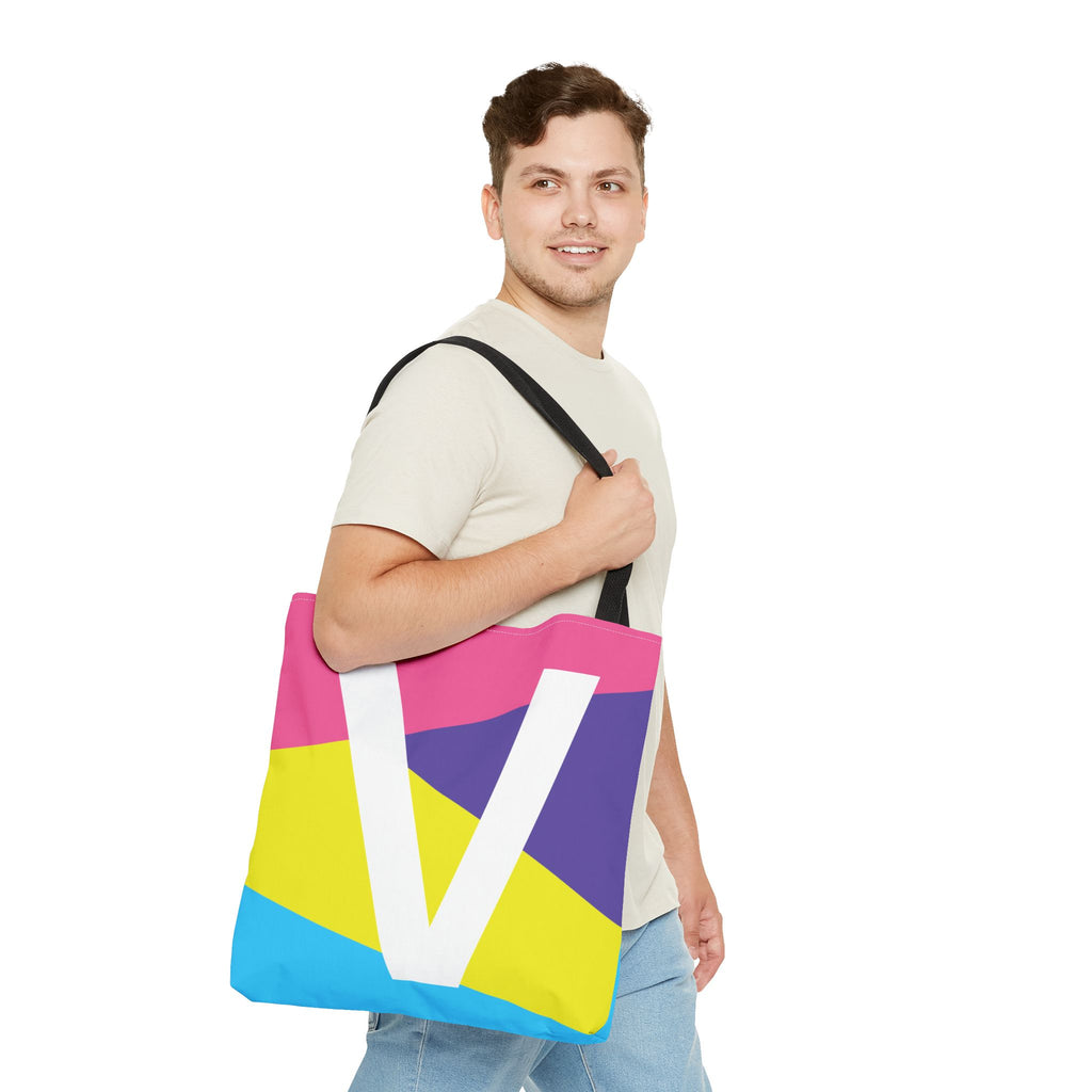 Monogram 'V' Colorblock Tote Bag — Personalized Initial V Shoulder Tote