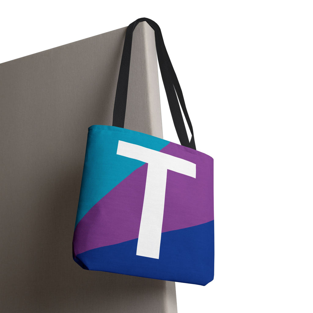 Monogram 'T' Colorblock Tote Bag — Personalized Initial T Shoulder Tote
