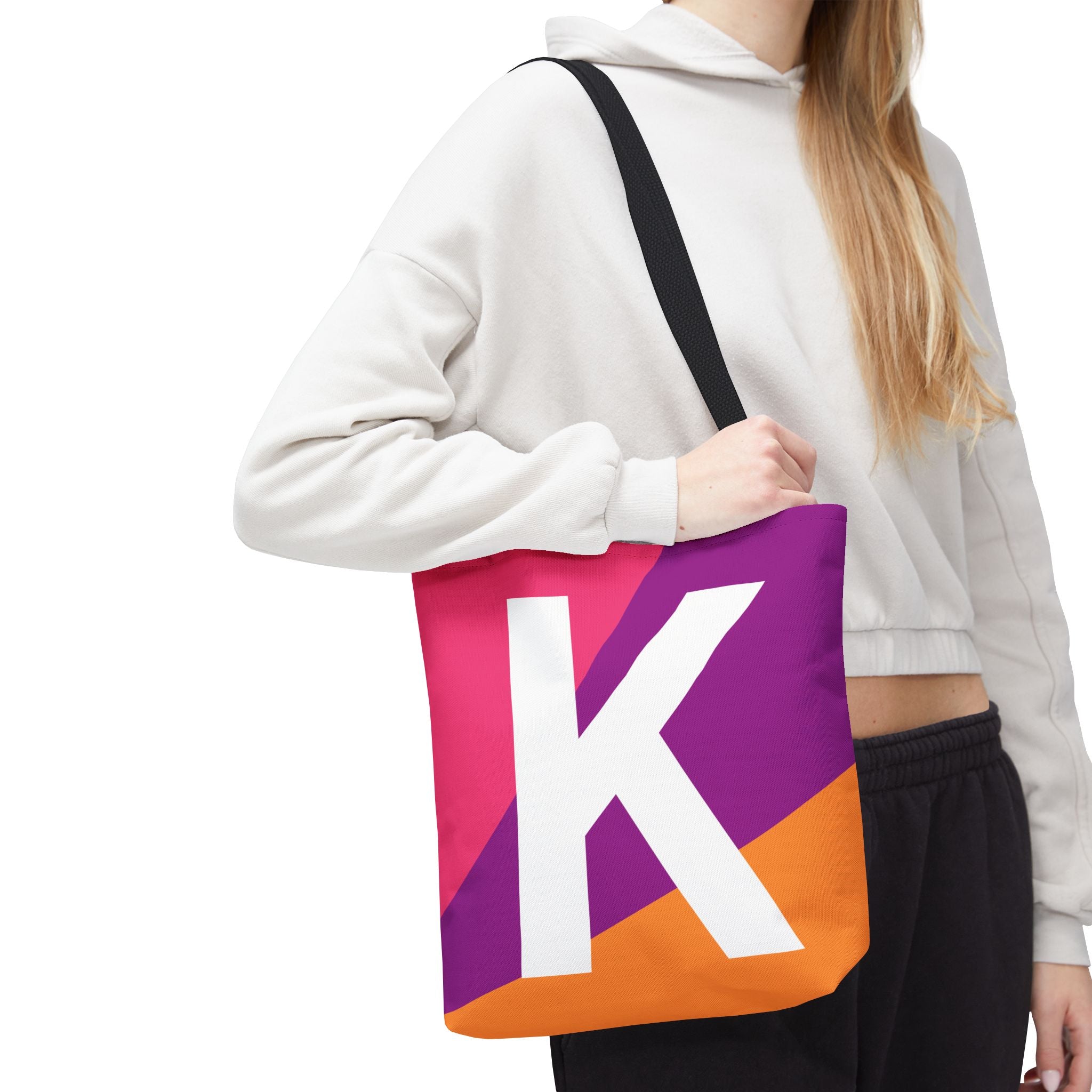 Monogram 'K' Colorblock Tote Bag — Personalized Initial K Shoulder Tote