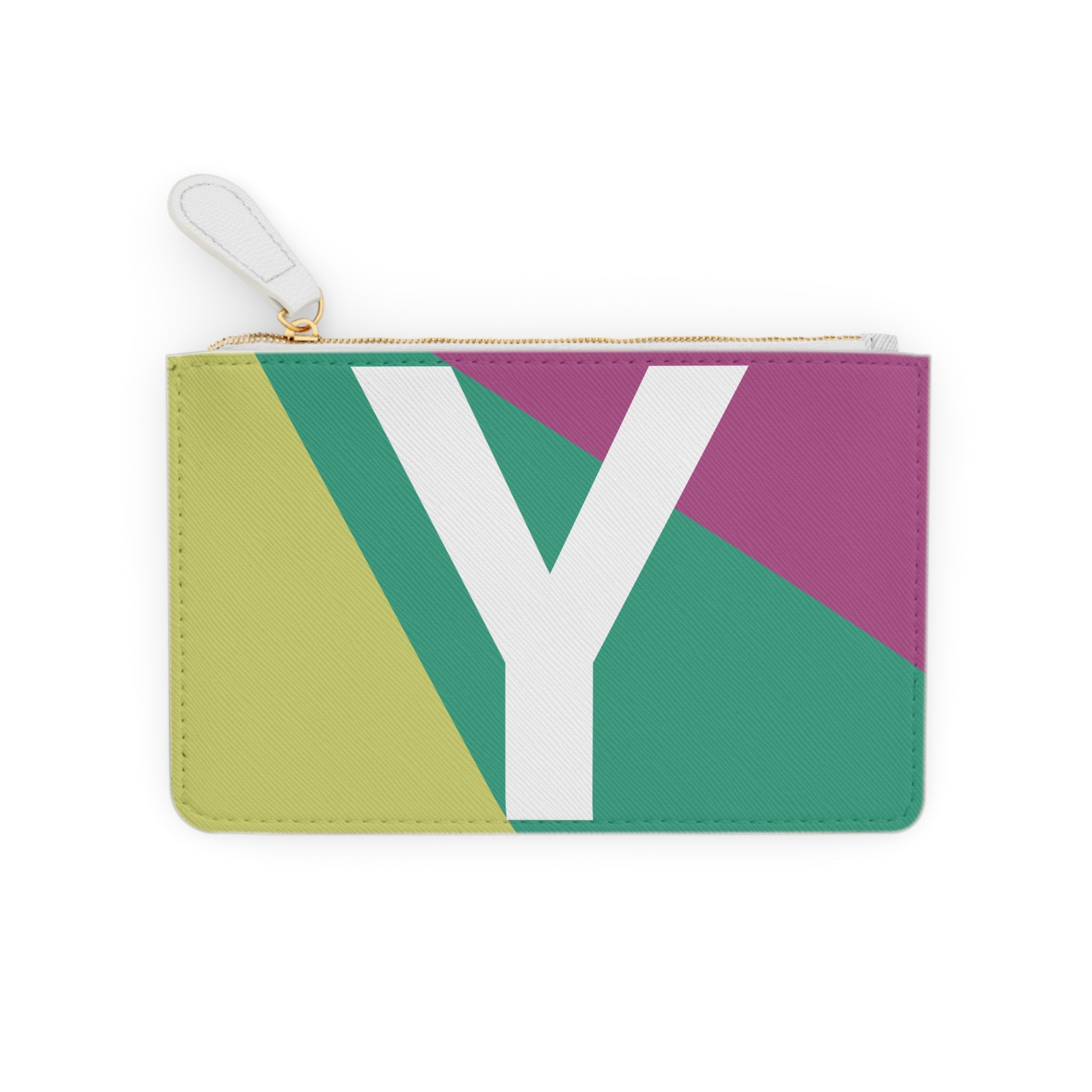 Initial Y Mini Clutch — Colorblock Monogram Wristlet Wallet
