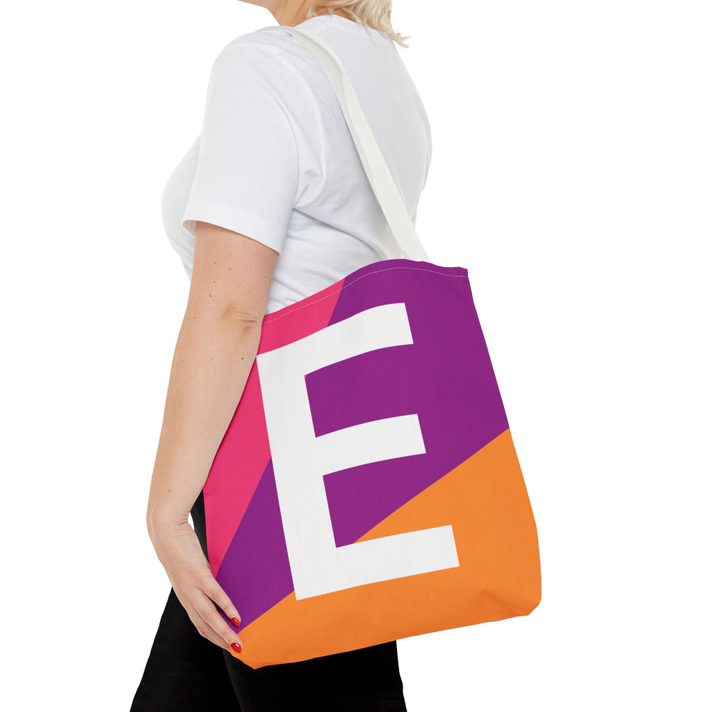 Monogram 'E' Colorblock Tote Bag — Personalized Initial E Shoulder Tote