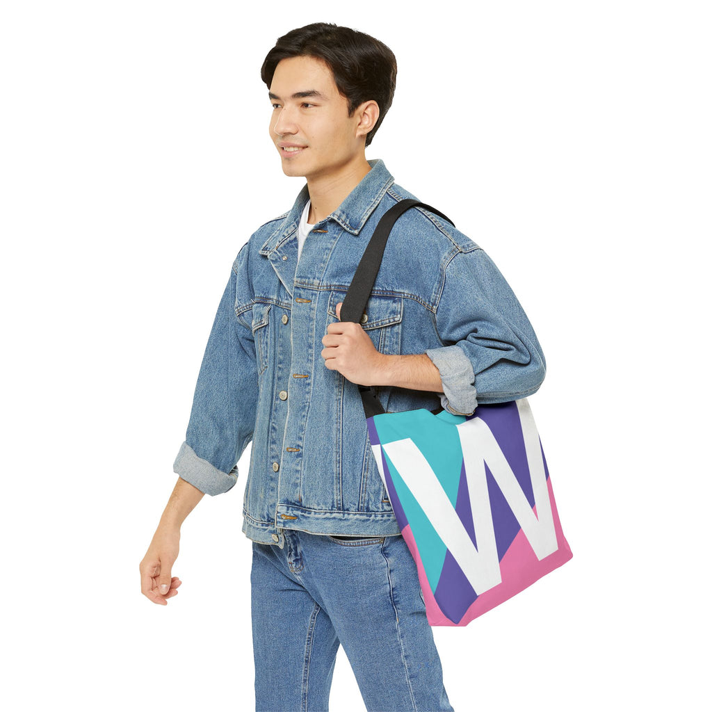 Letter 'W' Colorblock Adjustable Tote Bag — Monogram Alphabet Shoulder Bag