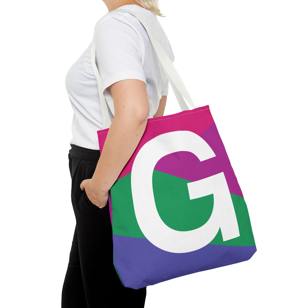 Monogram 'G' Colorblock Tote Bag — Personalized Initial G Shoulder Tote