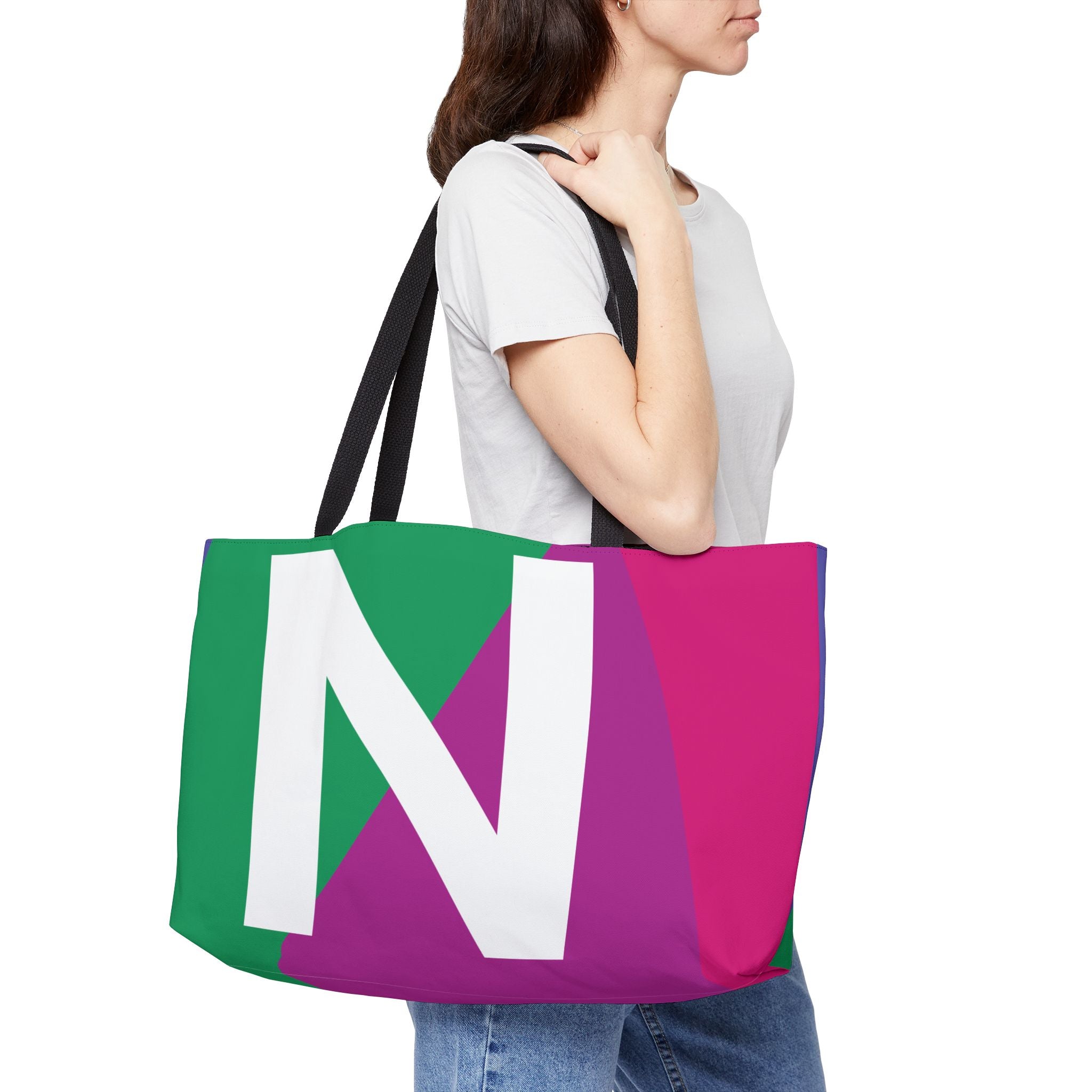 Personalized 'N' Colorblock Tote Bag — Monogram Weekender Tote