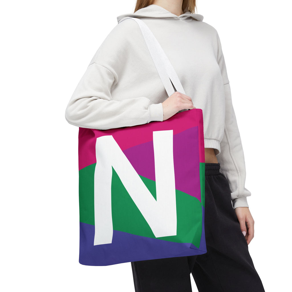 Monogram 'N' Colorblock Tote Bag — Personalized Initial N Shoulder Tote