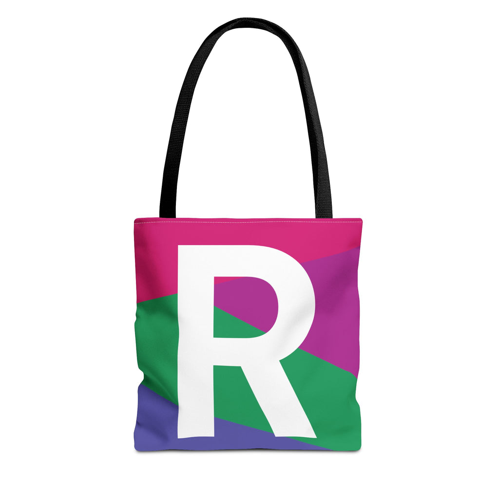 Monogram 'R' Colorblock Tote Bag — Personalized Initial R Shoulder Tote