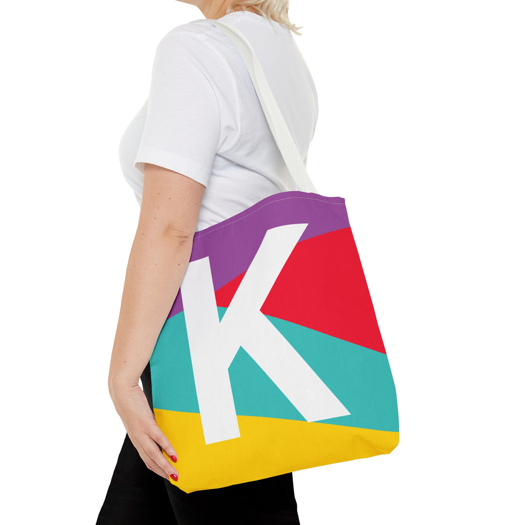 Monogram 'K' Colorblock Tote Bag — Personalized Initial K Shoulder Tote