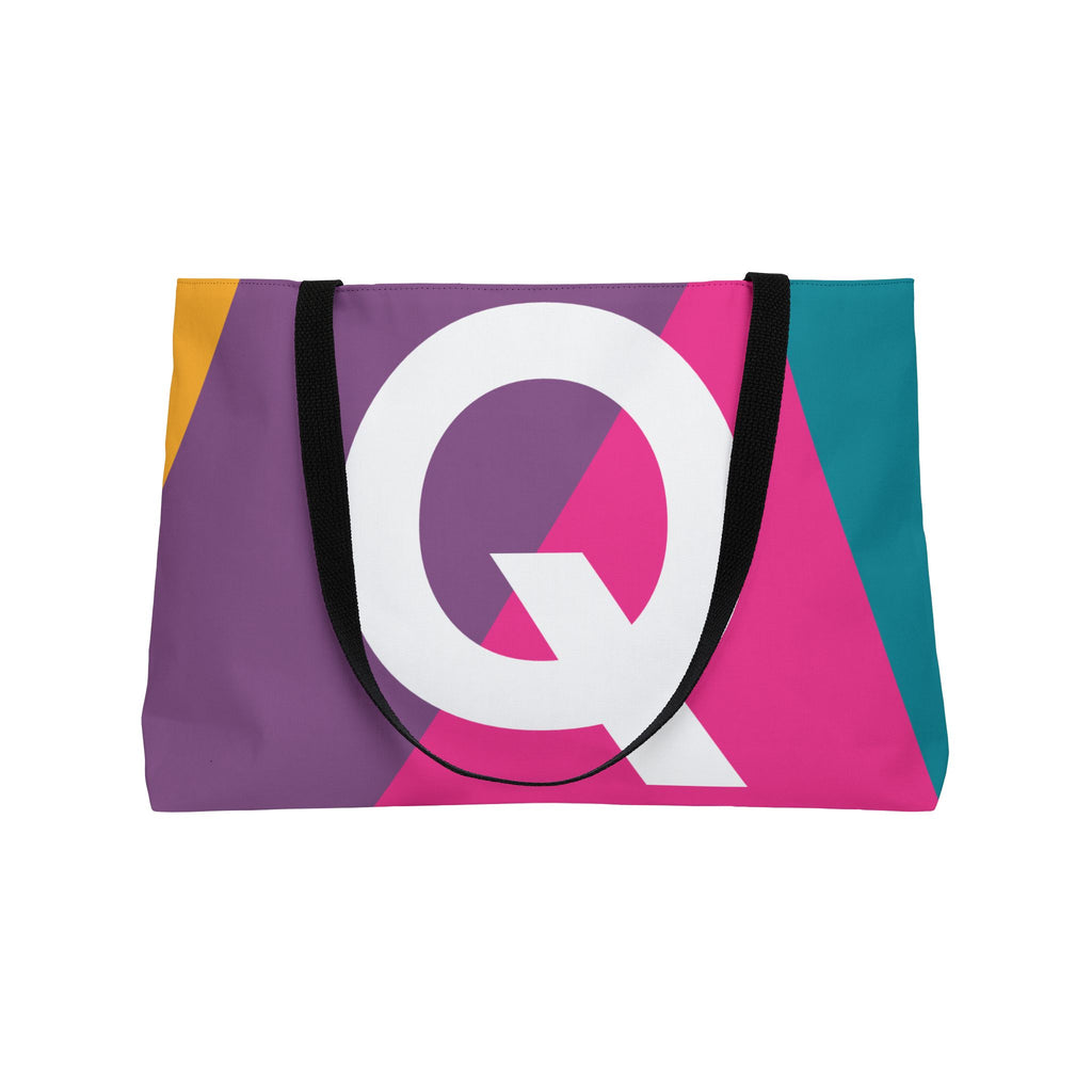 Personalized 'Q' Colorblock Tote Bag — Monogram Weekender Tote