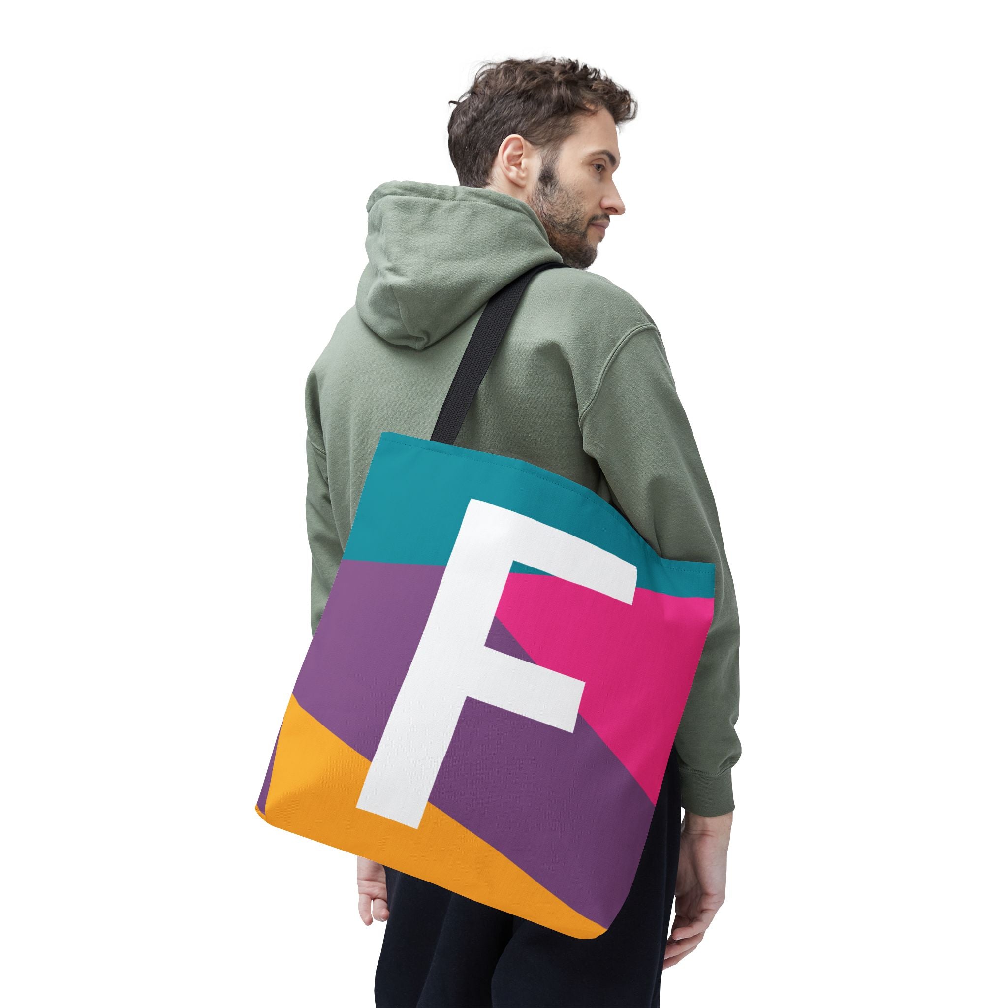 Monogram 'F' Colorblock Tote Bag — Personalized Initial F Shoulder Tote