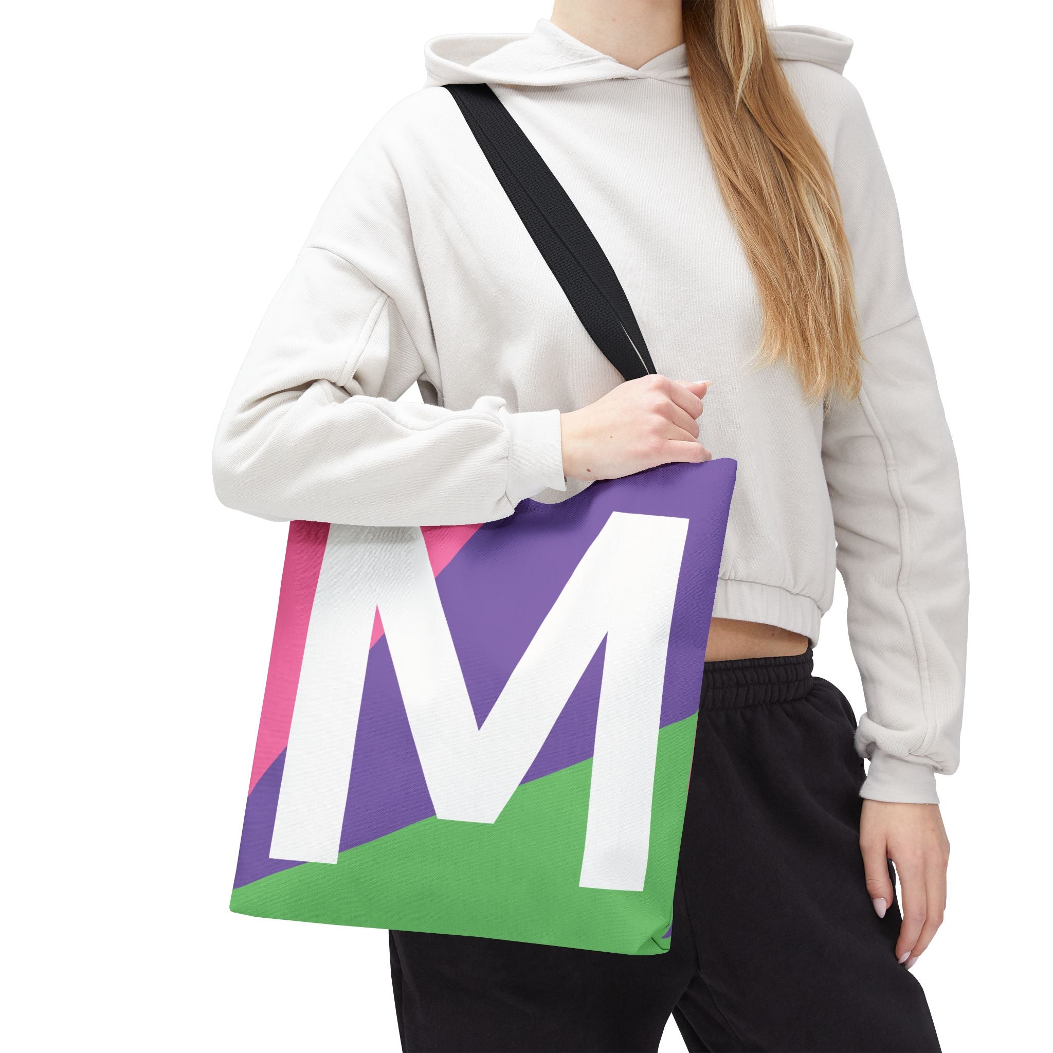 Monogram 'M' Colorblock Tote Bag — Personalized Initial M Shoulder Tote