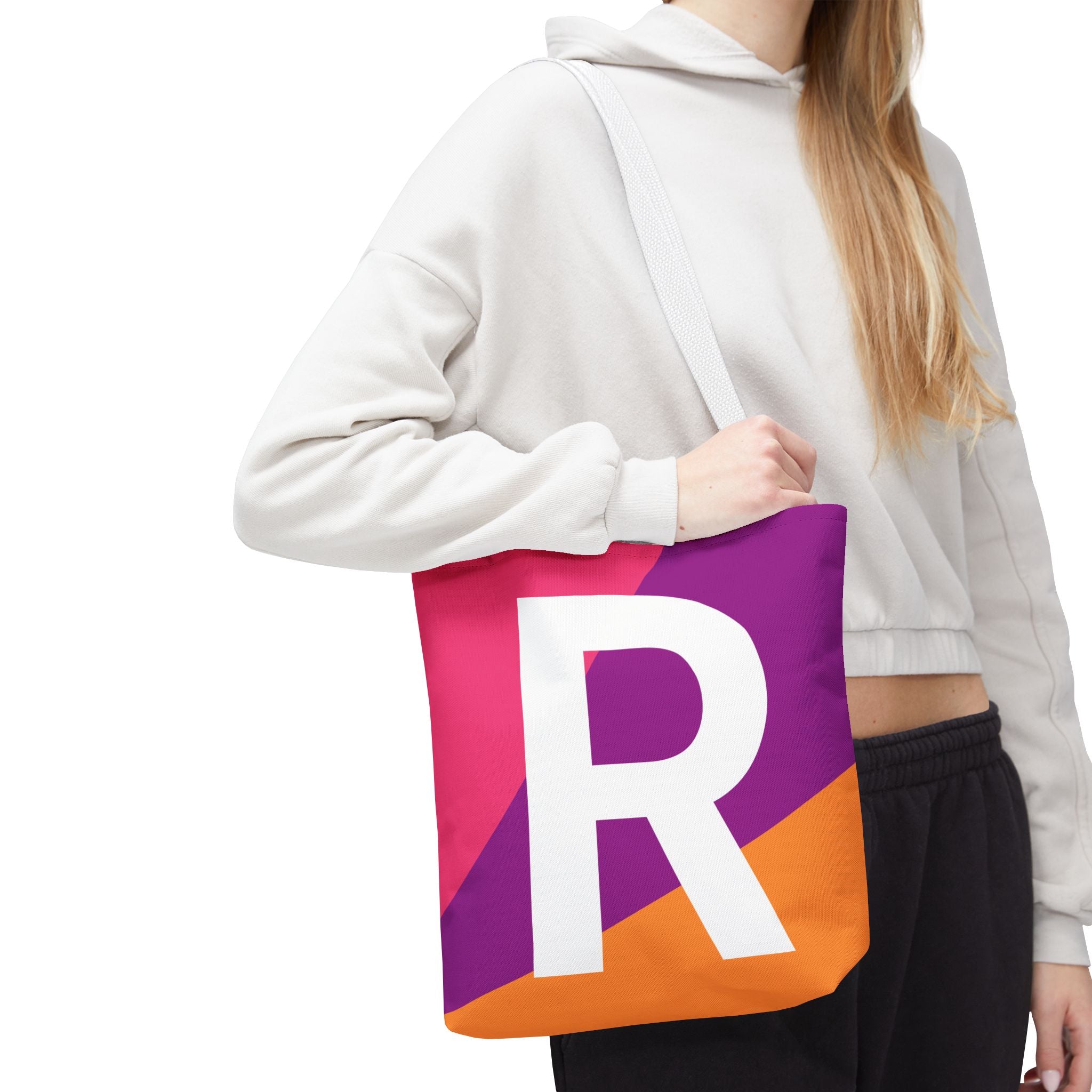Monogram 'R' Colorblock Tote Bag — Personalized Initial R Shoulder Tote
