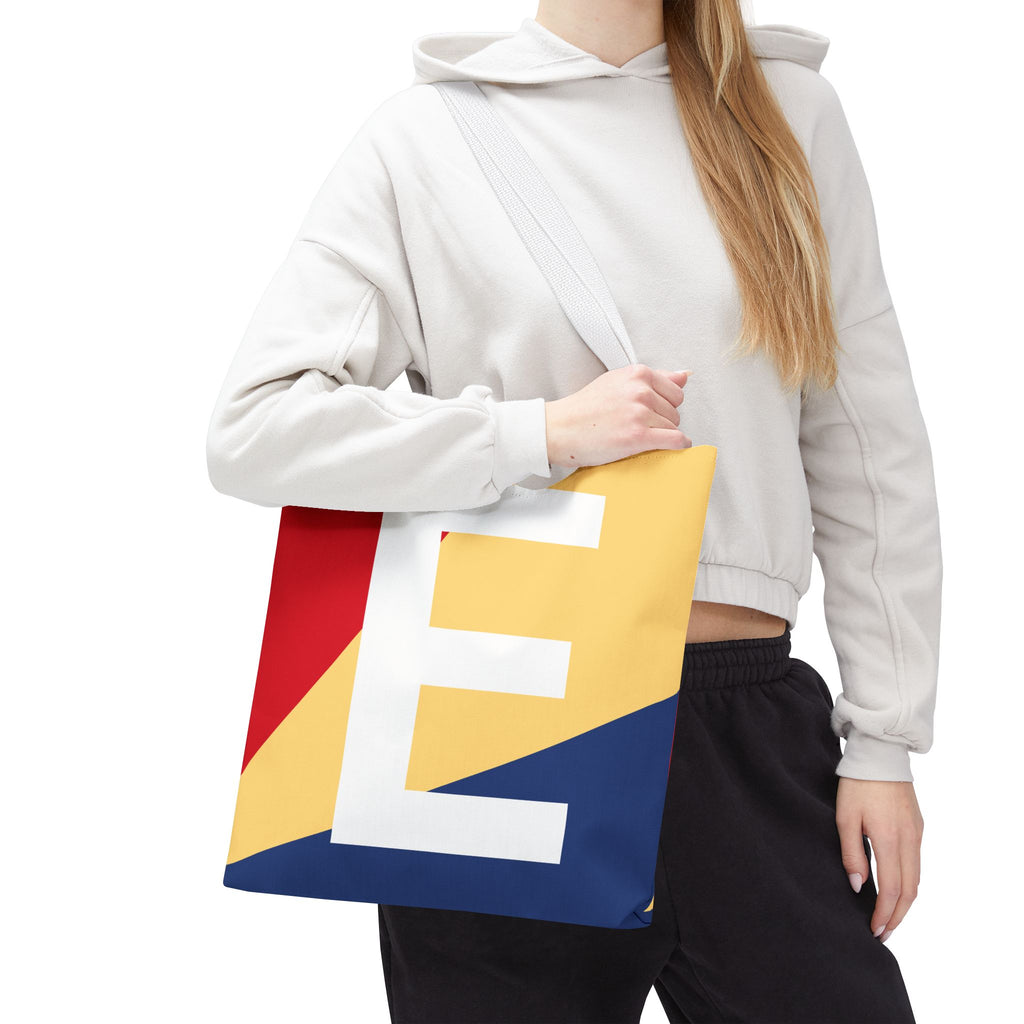 Monogram 'E' Colorblock Tote Bag — Personalized Initial E Shoulder Tote