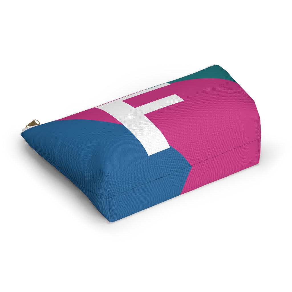 Initials Colorblock Accessory Pouch — Monogram F T-Bottom Cosmetic Bag